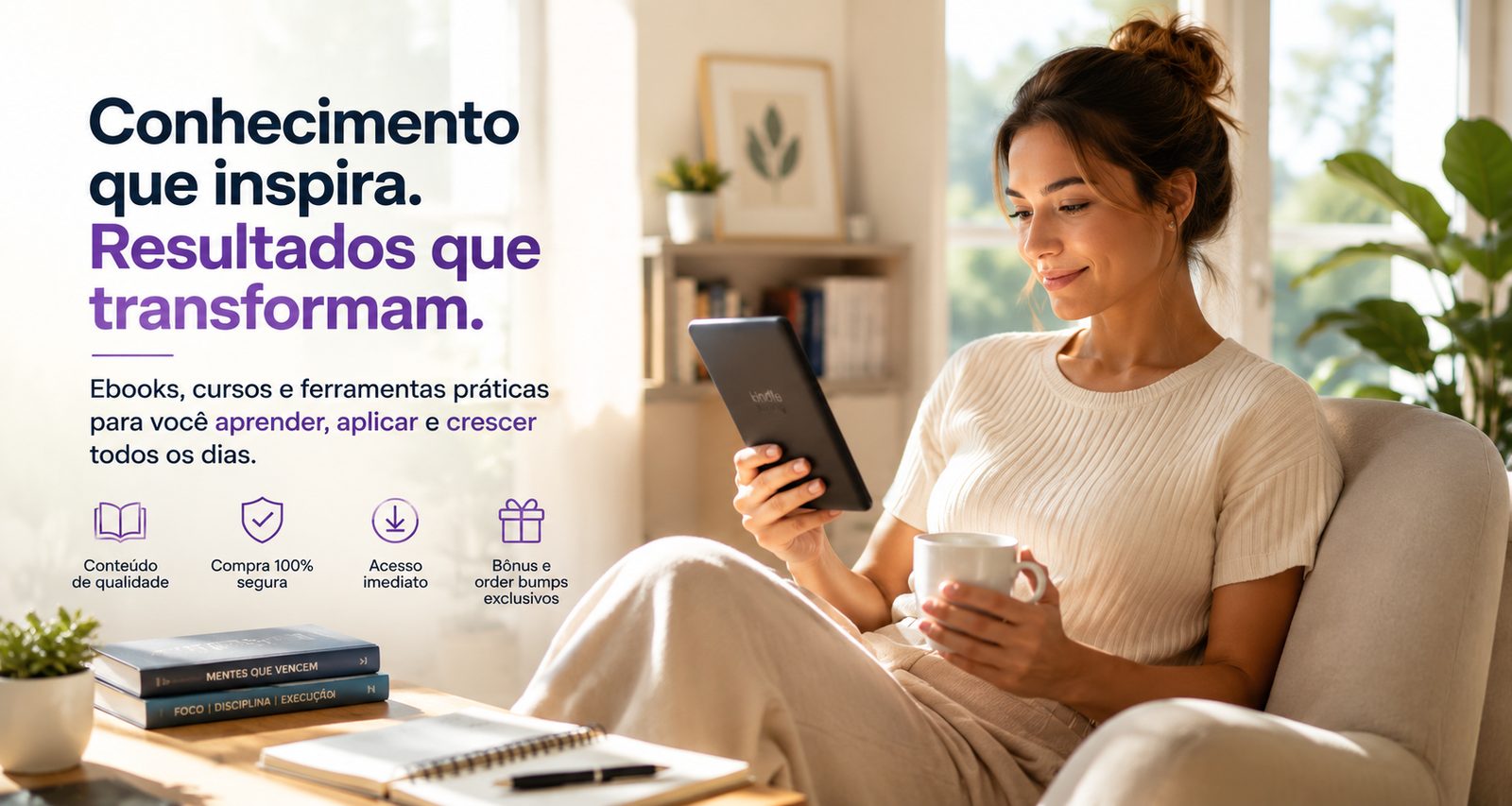 Mulher lendo conteúdo Mergulho Digital em um tablet
